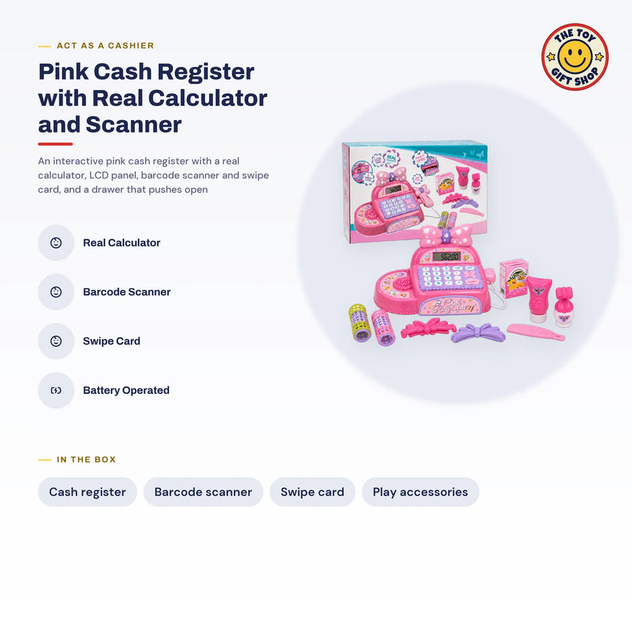 Pink Cash Register with Real Calculator and Scanner – photo 4