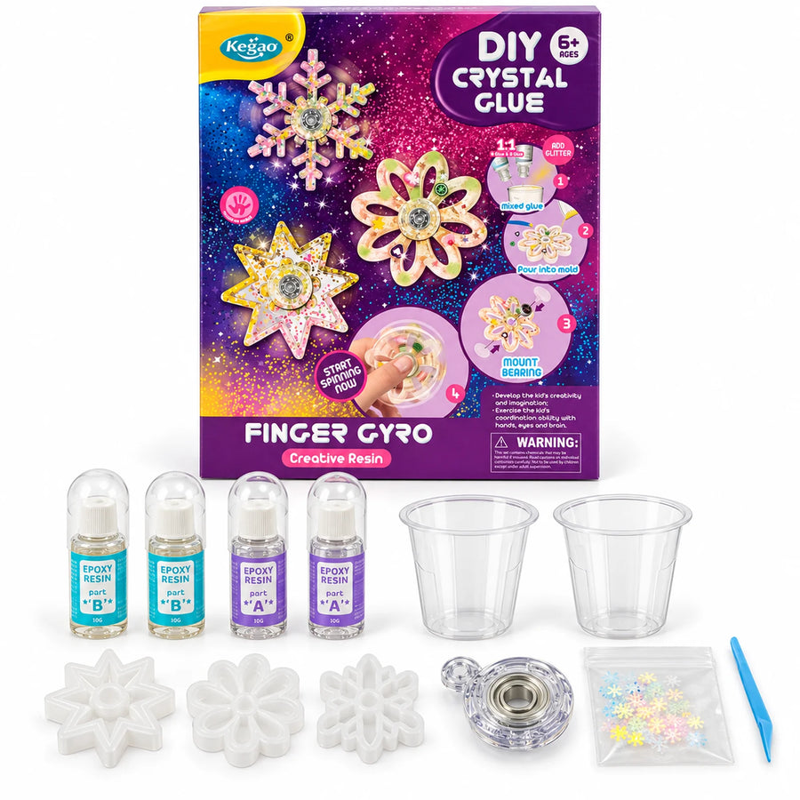 DIY Crystal Glue Finger Gyro Kit and its box.