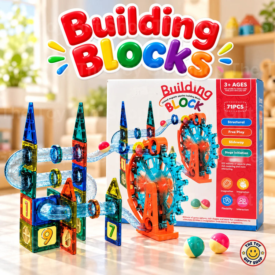 Magnetic Pipeline Building Blocks with Electric Ferris Wheel – 71 Pieces – photo 2