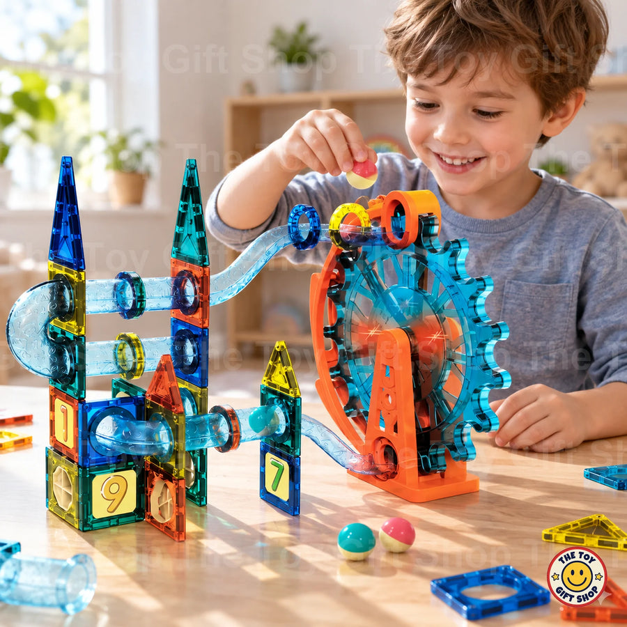 Magnetic Pipeline Building Blocks with Electric Ferris Wheel – 71 Pieces – photo 3