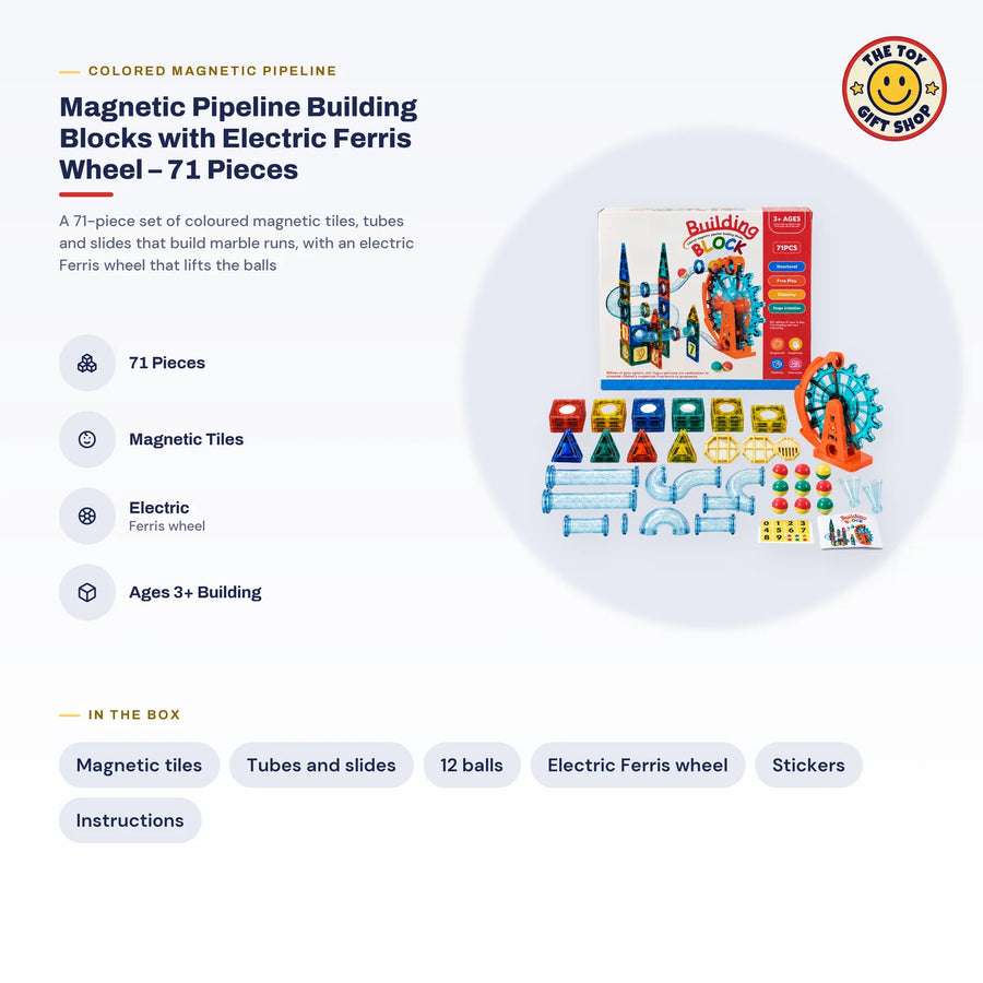 Magnetic Pipeline Building Blocks with Electric Ferris Wheel – 71 Pieces – photo 4