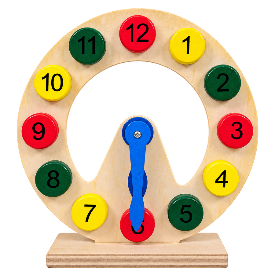 Wooden Clock Learning Toy with Number Discs