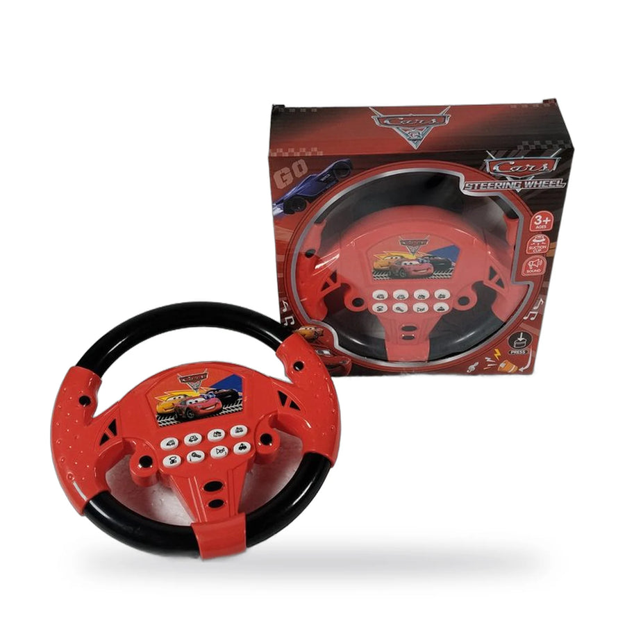 Red Disney Cars Lightning McQueen steering wheel toy with its box