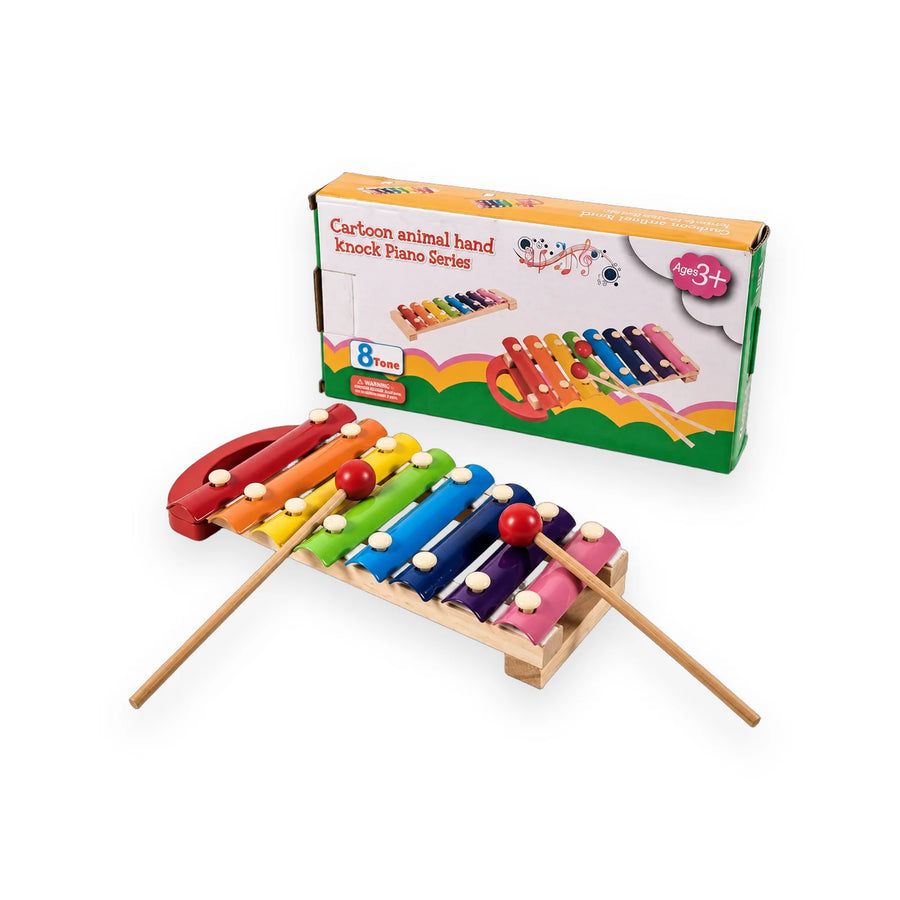 Colourful cartoon animal hand knock xylophone with eight keys and two mallets