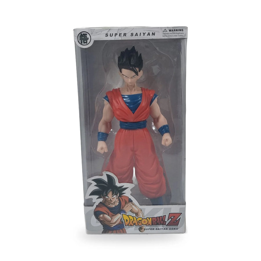 Dragon Ball Z Super Saiyan figure in a red and blue outfit inside its window box