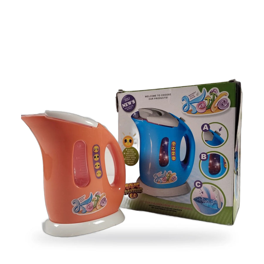 Colourful toy electric kettle with flashing lights and a transparent water window