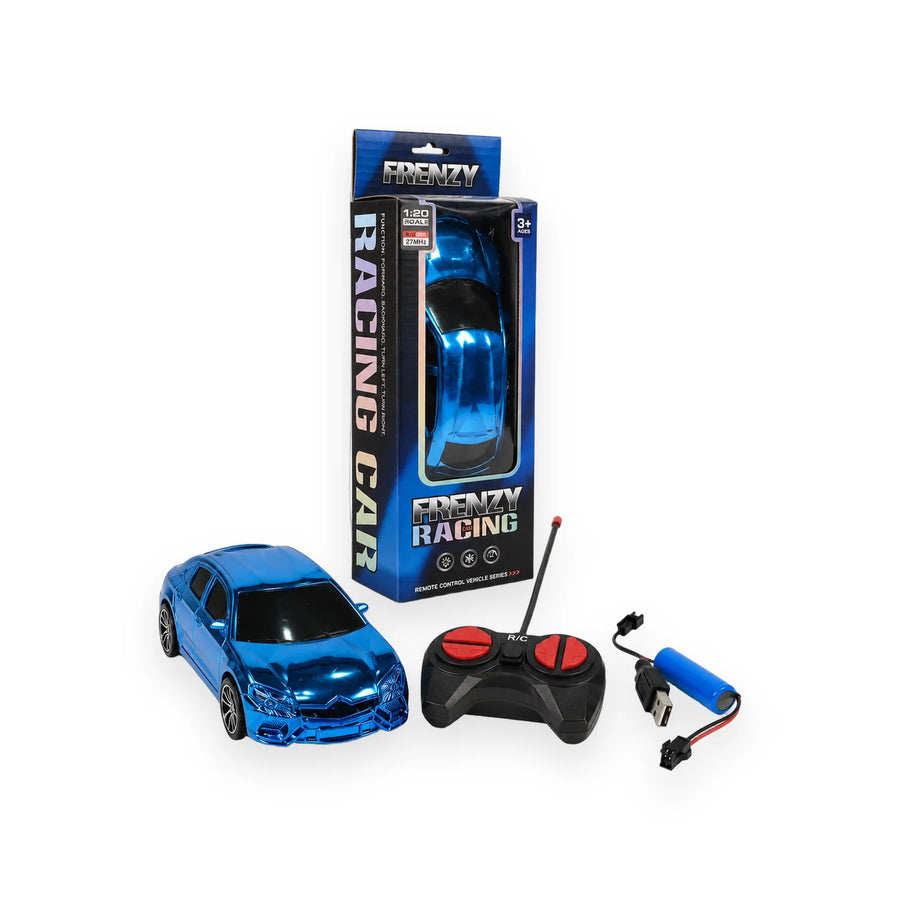 Blue Frenzy Racing remote control car with black remote and USB battery