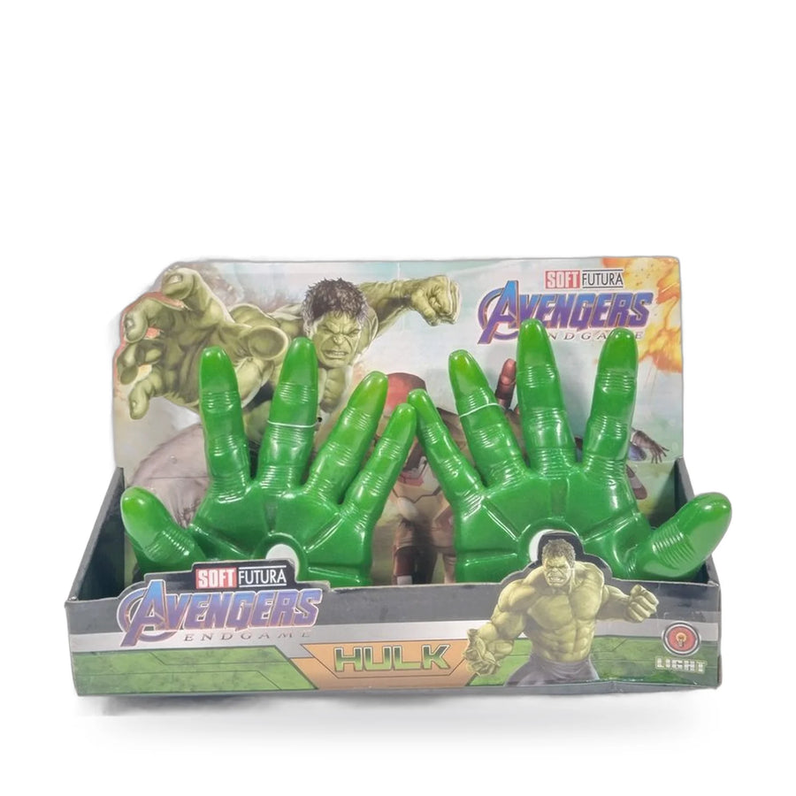 Pair of green Avengers Hulk hero hands in a window box
