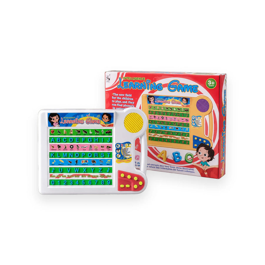 Intelligence Learning Game tablet with A–Z keys, number keys, picture buttons and a speaker