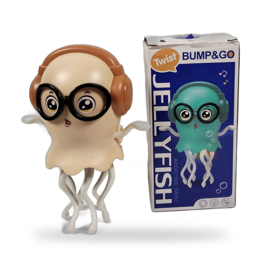 Jellyfish-shaped dancing toy with big eyes and headphones