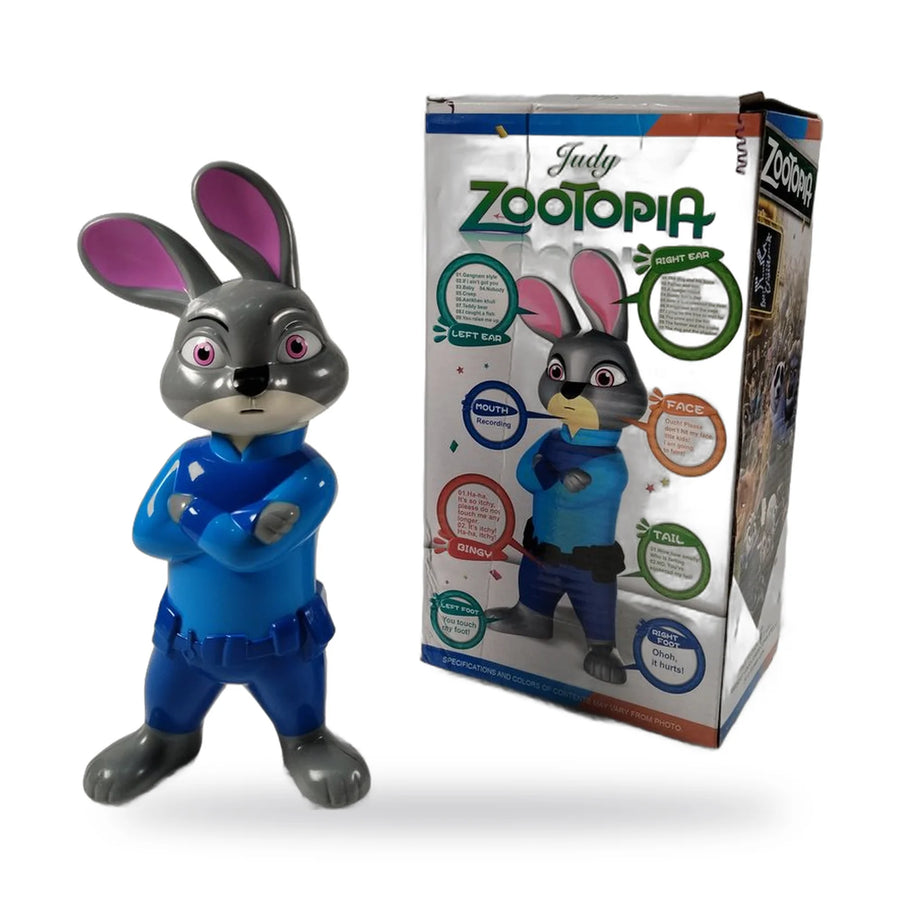 Zootopia Judy Hopps talking toy standing next to its box