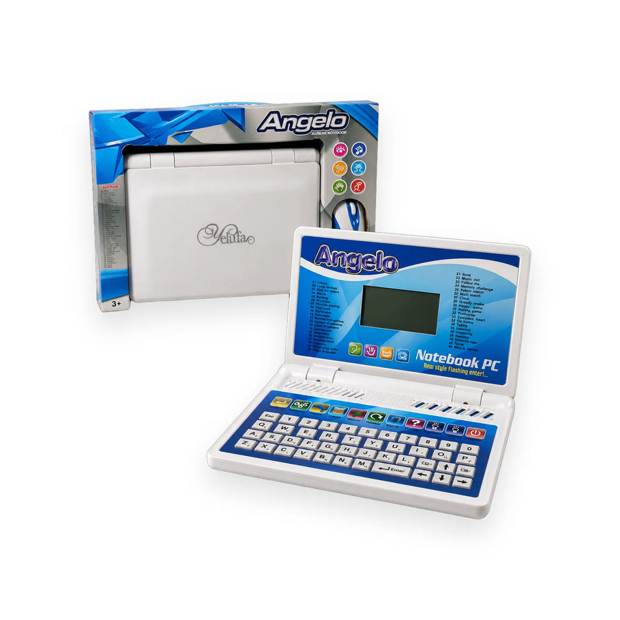 Angelo Notebook PC toy laptop with keyboard and mouse, in its blue and white box