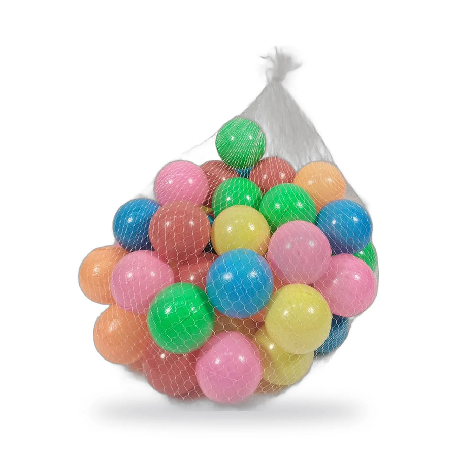 Net bag full of colourful plastic play balls