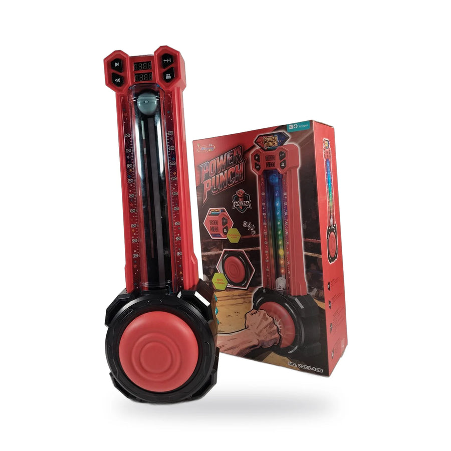 Red and black Power Punch arcade game with a light-up punch meter and digital display