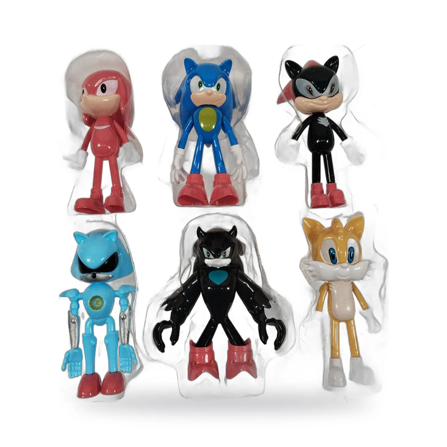 Six Sonic figures in their window display box