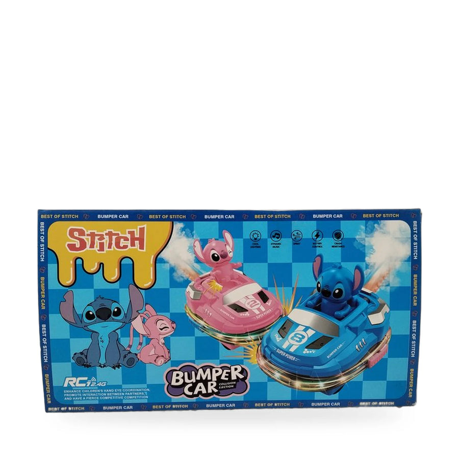 Blue Stitch and pink Angel RC bumper cars with two remote controls