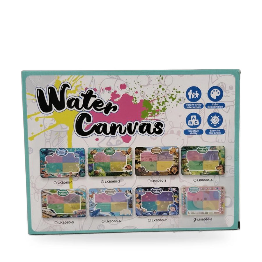 Water doodle mat with a water pen, showing a colourful revealed drawing